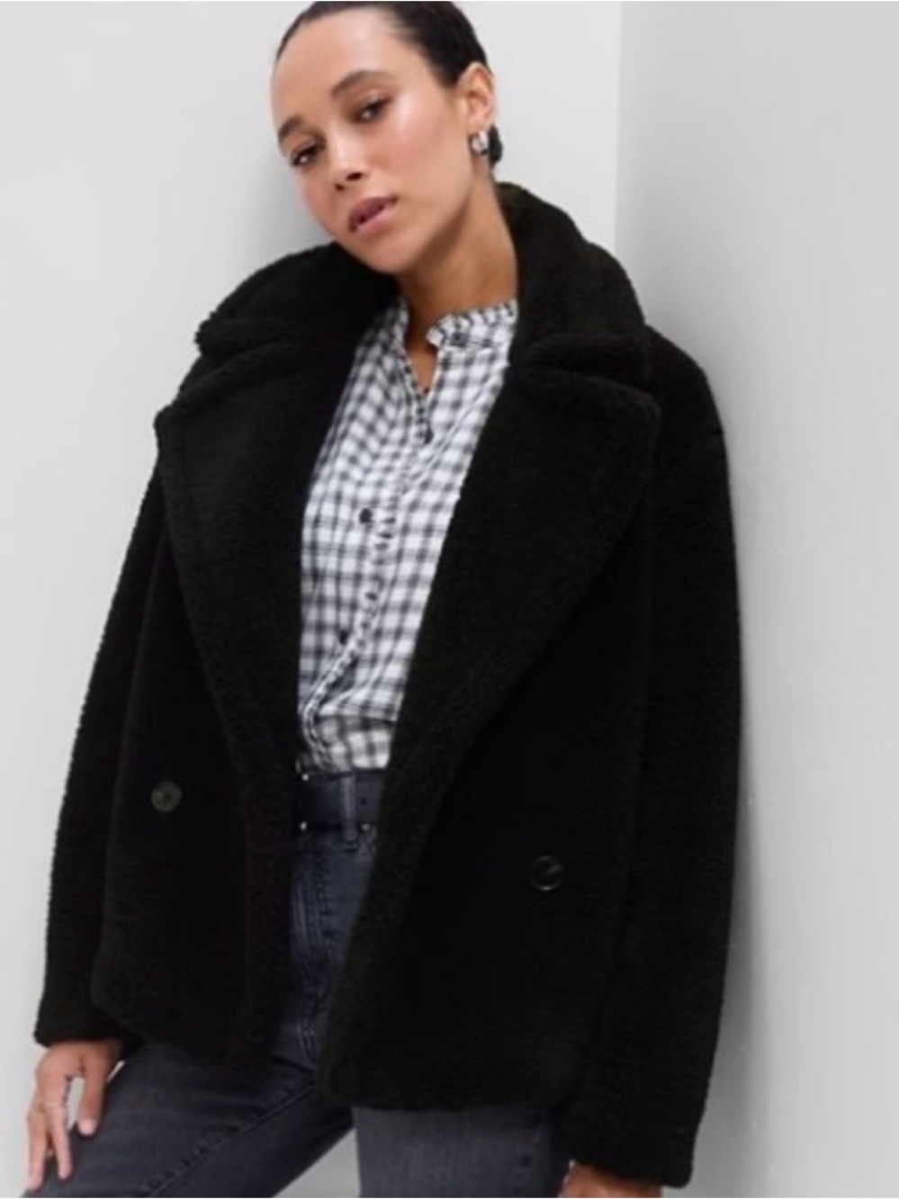 GAP Black Teddy Faux-Sherpa Coat